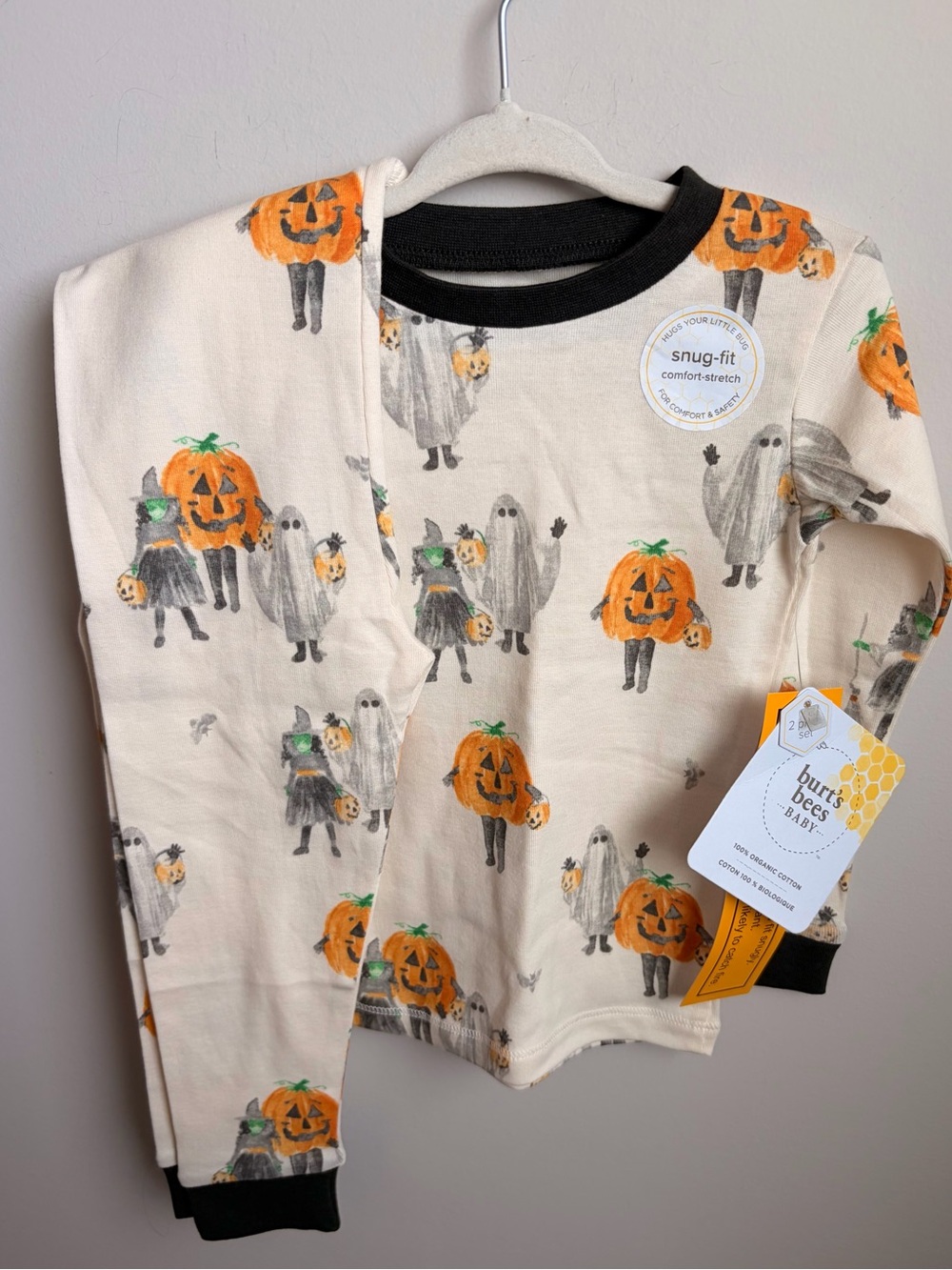 Burt's Bees Baby Cream Pumpkin & Ghost Print Snug-Fit Top with Black Trim